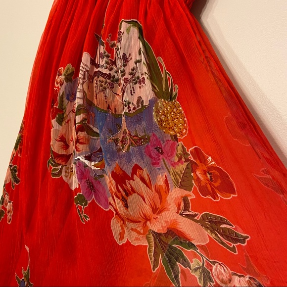 Traffic People 100% Pure Silk Red Dress Size Small - Picture 4 of 7